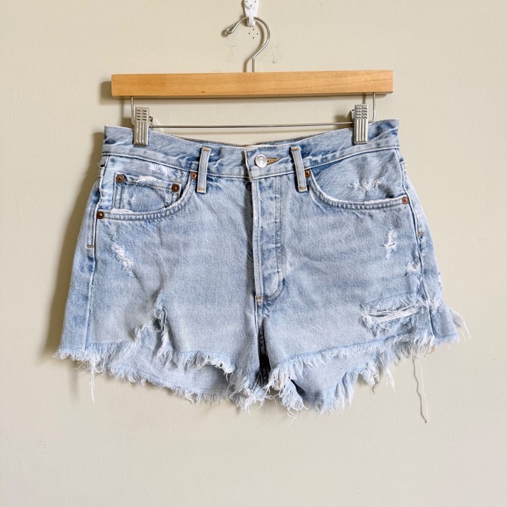 AGOLDE Parker Distressed Jean Shorts Light Wash Denim Cutoffs Size 26 A026-811